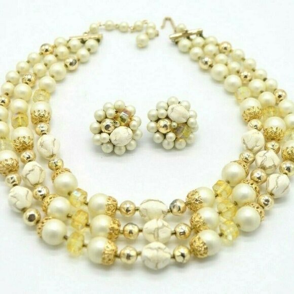 Japan Signed Multi-Strand Ivory Faux Pearl Prystal - Picture 1 of 7